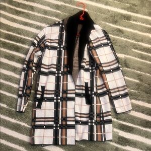 Plaid Women's Coat with Black Collar